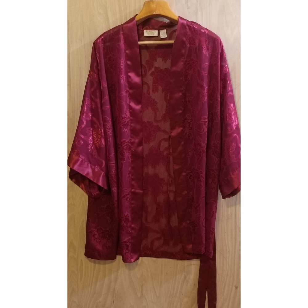 Vintage Victorias Secret Gold Label Magenta Floral Sheer Burnout Kimono Robe L